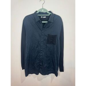 Helmut Lang Black Mixed Material Contrast Button Shirt sz XL FLAW 100% Cotton